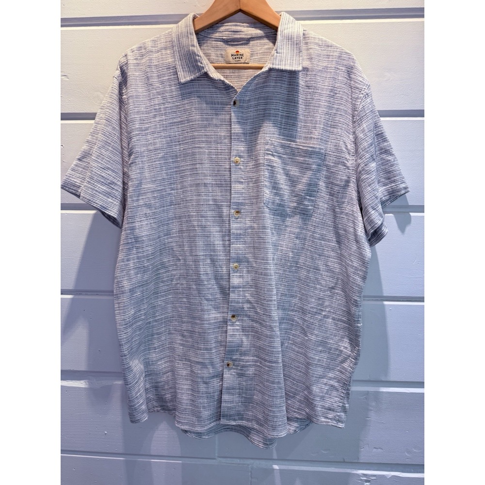 Marine Layer Selvage Button Up Shirt Striped Cotton Stretch Mens Sz XL Oversized